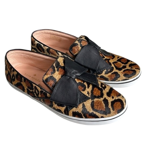 kate spade Shoes - Kate Spade Delise Leopard Print Leather Bow Slip On Sneakers